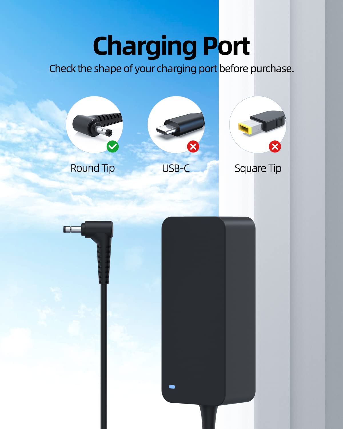 Superer Round Connector 65W 45W AC Charger Fit for Lenovo ADLX45NCC3A ADLX45NAC3A ADLX65NLC3A ADLX65NDC3A ADLX65NCC3A ADLX65CCGU2A ADLX65CLGU2A Laptop Power Supply Adapter Cord