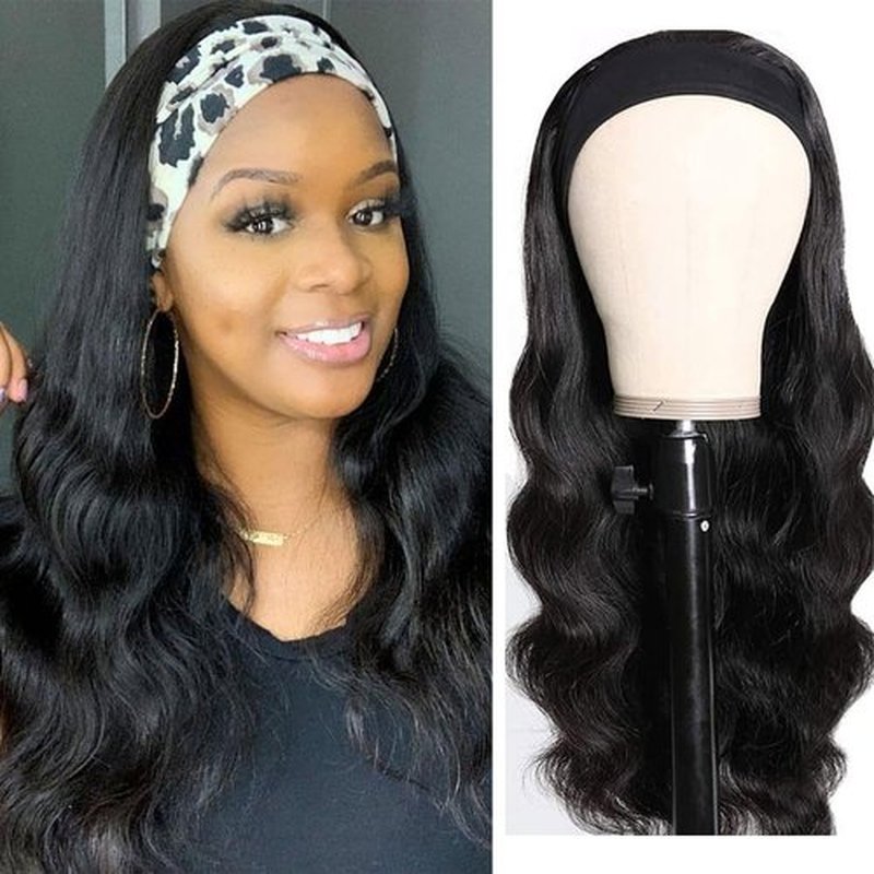 Prisyfab Body Wave Headband Wig Headband Wigs for Black Women Human Hair Glueless Wear and Go Glueless 100% Brazilian Virgin Human Hair Headband Wig 150% Density (18inch)