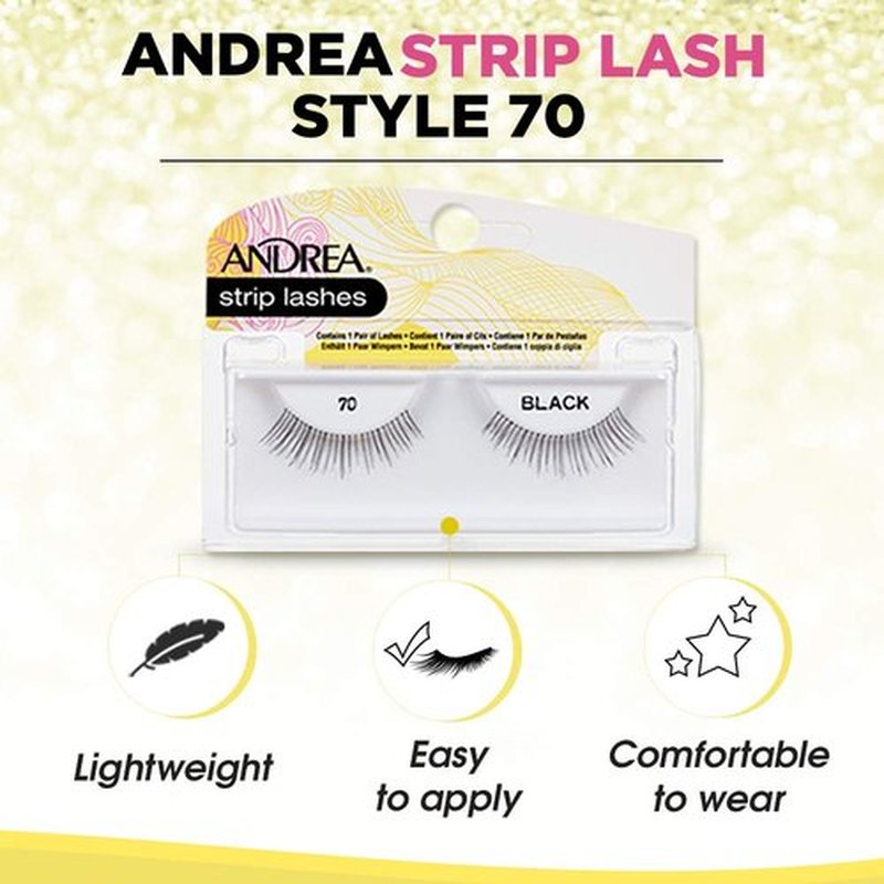 Andrea False Eyelashes Flirty Style 70 - Black, Lightweight, Reusable Strip Lashes for Everyday Wear, 4-Pack