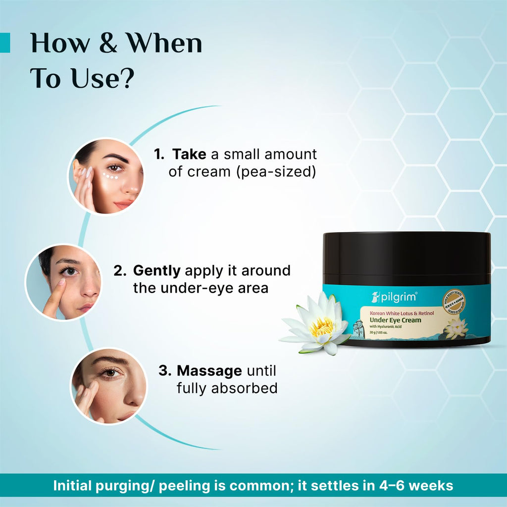 Pilgrim Retinol Under Eye Cream with Korean White Lotus & Hyaluronic Acid | Hydrating Eye Cream for Dark Circles, Fine Lines & Puffiness | For Men & Women | 1.06 Oz (30gm)