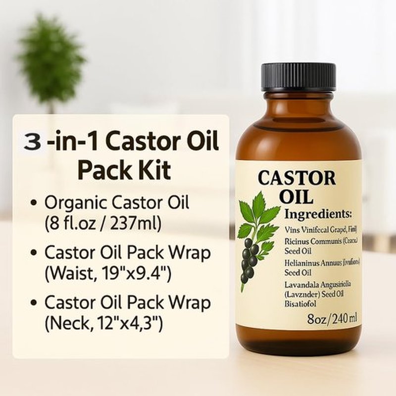Castor Oil Pack Wrap Organic - Castor Oil Pack Kit Belly Button Cotton for Stomach Liver Detox Neck Abdomen Waist - Organic Cold Pressed Unrefined