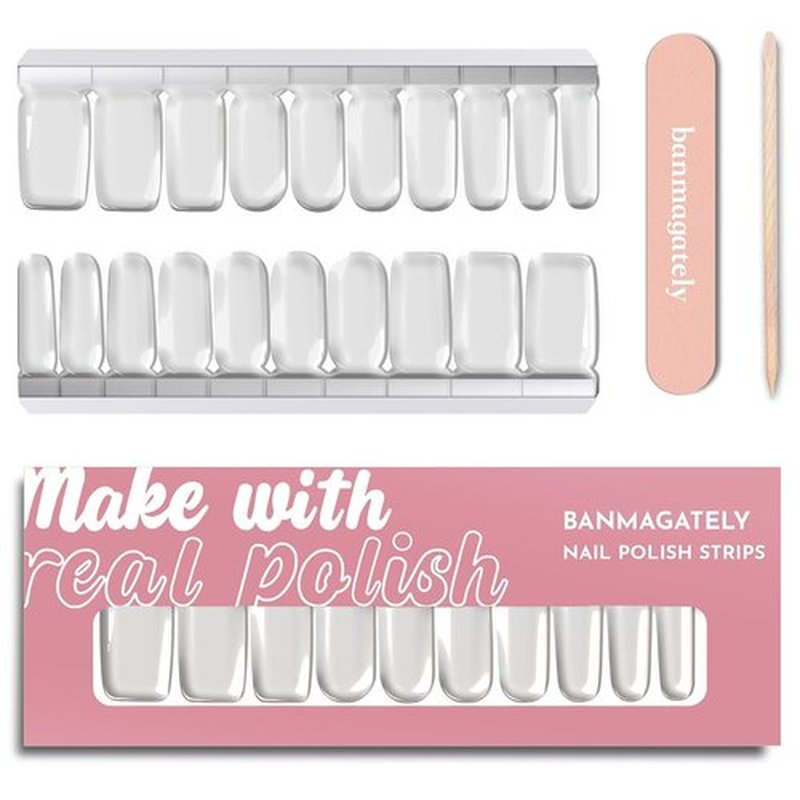banmagately Nail Polish Strips, 20Pcs Salon Quality Gel Nail Stickers, Easy Long Lasting Wraps for Short Nails no UV Light Needed (Clear)