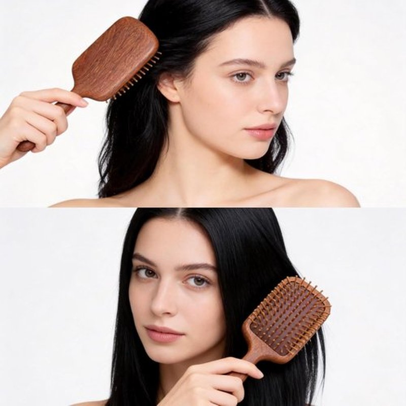 TAIHI Wooden Hair Brush - Natural Green Sandalwood Detangler with Ergonomic Handle | Ideal for All Hair Types