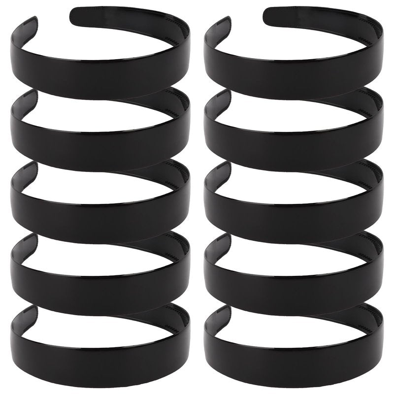 Wecoe Black Headbands for Women Girls 10pcs 1 Inch Wide Plastic Headbands with Teeth Plain Hard Head Bands Hairbands Diy Crafts Hair Accessories for Women & Girls