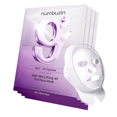 Numbuzin No.9+ NAD+ Bio Lifting Full Face Mask - Peptide & Collagen Firming Treatment | 4 Sheets + Lifting Band