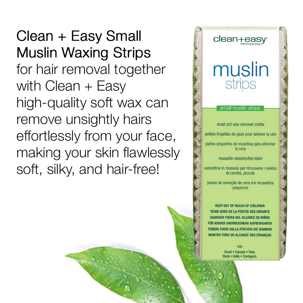 Clean + Easy Muslin Wax Strips – Pre-Cut Facial Waxing Strips for Face Upper Lip Eyebrows Chin & Small Areas, 100 Count