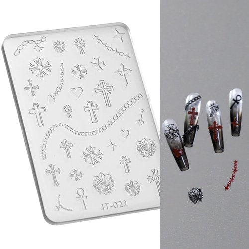 Nail Art Silicone Mold, Nail Decoration Silicone Mould, 3D Nail Art Carving Mold Templates for Precise Embossed Pattern, Nail Tools Nail Charms for Acrylic Nail DIY Craft (Cross)
