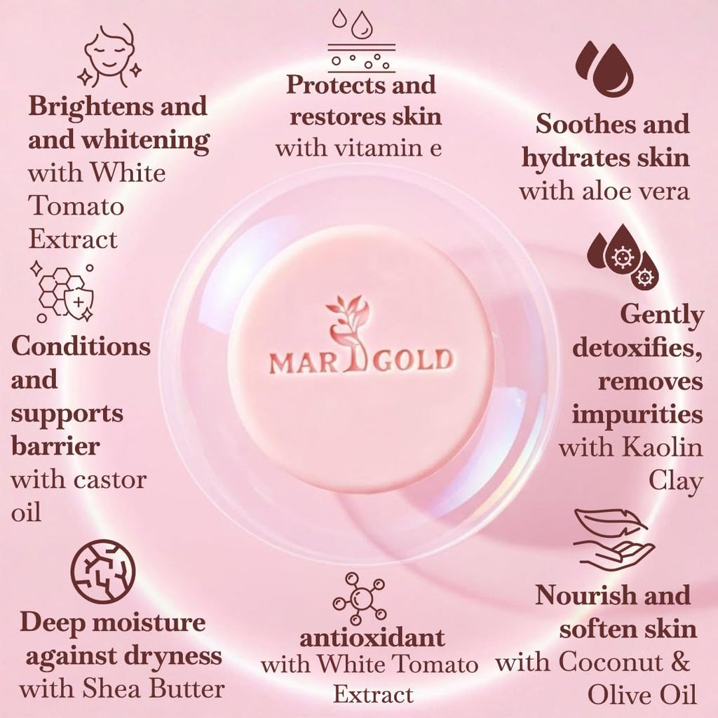 Marigold glow White Tomato Facial Cleansing Bar, hyperpigmentation soap glass skin face wash with Shea Butter Coconut Oil Vitamin E, Brightening Moisturizing Face Care, 3.5 Oz Pack of 2