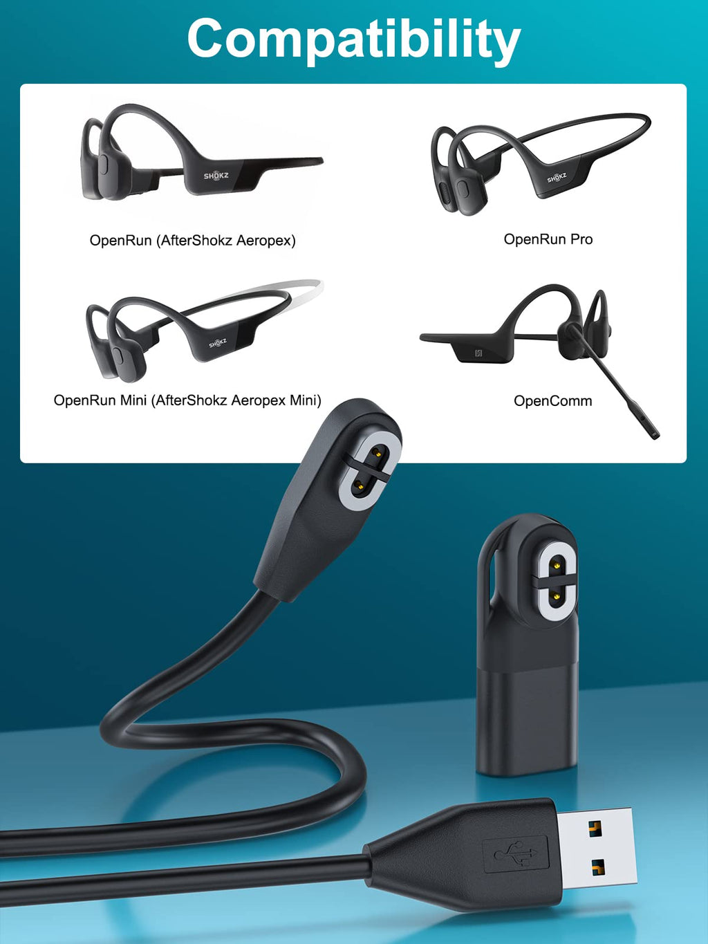 USB C Adapter & Charging Cable for Aftershokz Headphones, Compatible with Shokz Aeropex, Open Run, OpenRun Pro, OpenRun mini, OpenComm 2/UC, for Aftershokz Charging Cable, 4-Pack