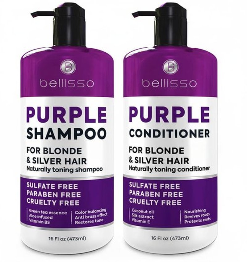 Skiennix Purple Shampoo and Conditioner Set - Sulfate & Paraben Free Toner for Platinum Blonde, Silver & Grey Hair (2 x 16 fl oz)