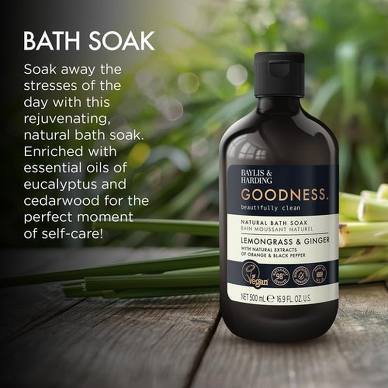 Baylis & Harding Goodness Bubble Bath - Lemongrass & Ginger | Vegan-Friendly, Biodegradable, 16.9 fl. oz (Pack of 3)