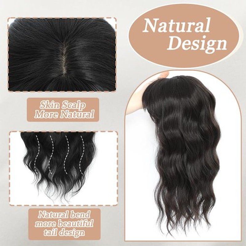HAITOO Hair Toppers for Women, 18 Inch Toppers Hair Pieces for Women with Thinning Hair Wispy Clip in Bangs 360° 3D Big Coverage Base Curly Wavy (Dark Brown, 18Inch Wispy bangs)