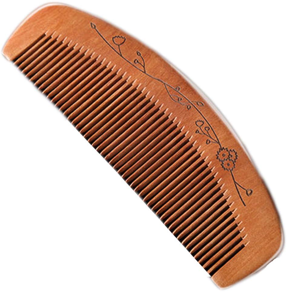 AKOAK 1 Pack Peach Comb, Wooden Fine Tooth Comb, Anti-static Hand Carved Pattern Pocket Size Travel Beard Comb, Hair Massage Tool Care Accessories, Suitable for Women, Men, Children