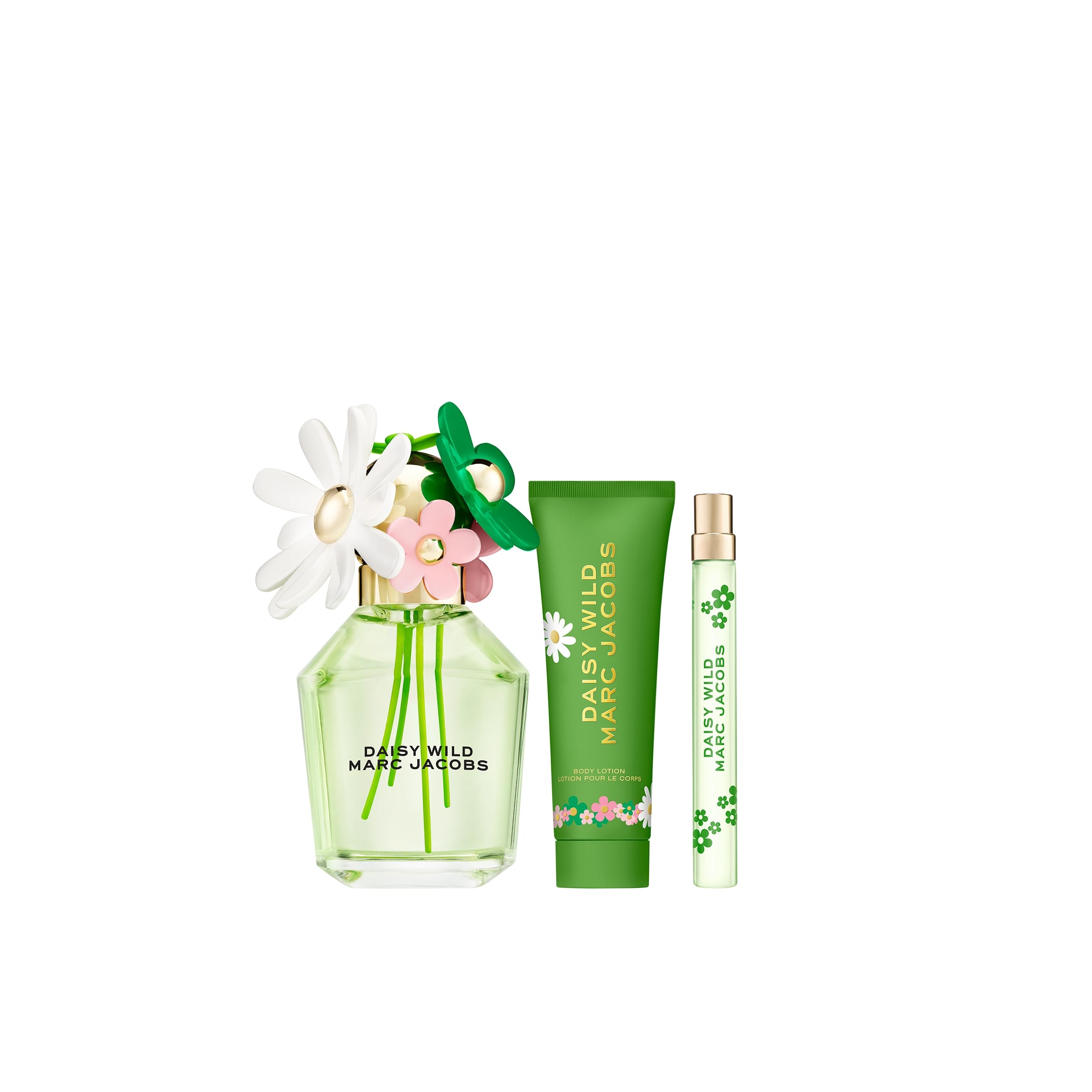 Marc Jacobs Daisy Wild EDP 3pc Gift Set ($229 value) -EDP 3.3oz, Body Lotion 2.5oz, Travel Spray 0.33 oz– With Notes of Banana, Jasmine & Macadamia Accord- Floral Women's Perfume