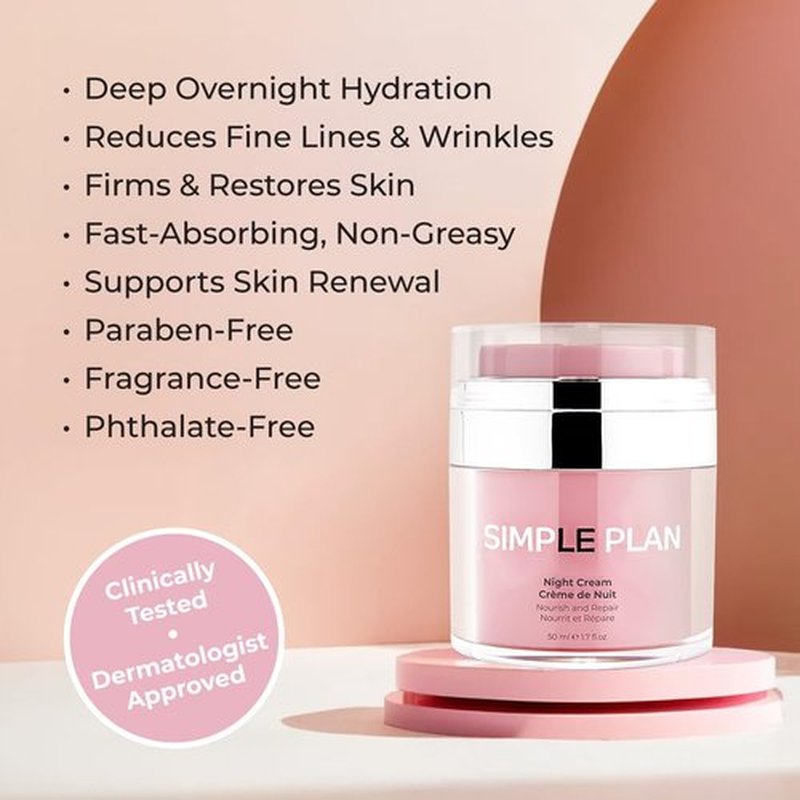 SIMPLE PLAN Night Cream – Restorative Hydrating Face Cream with Ceramides & Hyaluronic Acid | Anti-Aging Night Moisturizer for Face | Nourishing Facial Moisturizer for Women & Men – 50ml