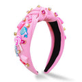 Candy Knotted Headbands for Women, Lollipop Sugar Charms Rhinestone Jeweled Wide Cute Headband for Girls, Fashion Hairband Hair Accessories Birthday Holiday Party Valentines Day Gifts for Her - Pink