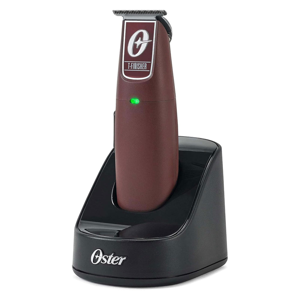 Oster Professional Cordless Hair Trimmer with Rechargeable Battery and Ergonomic Design, T-Finisher T-Blade Trimmer, Burgundy