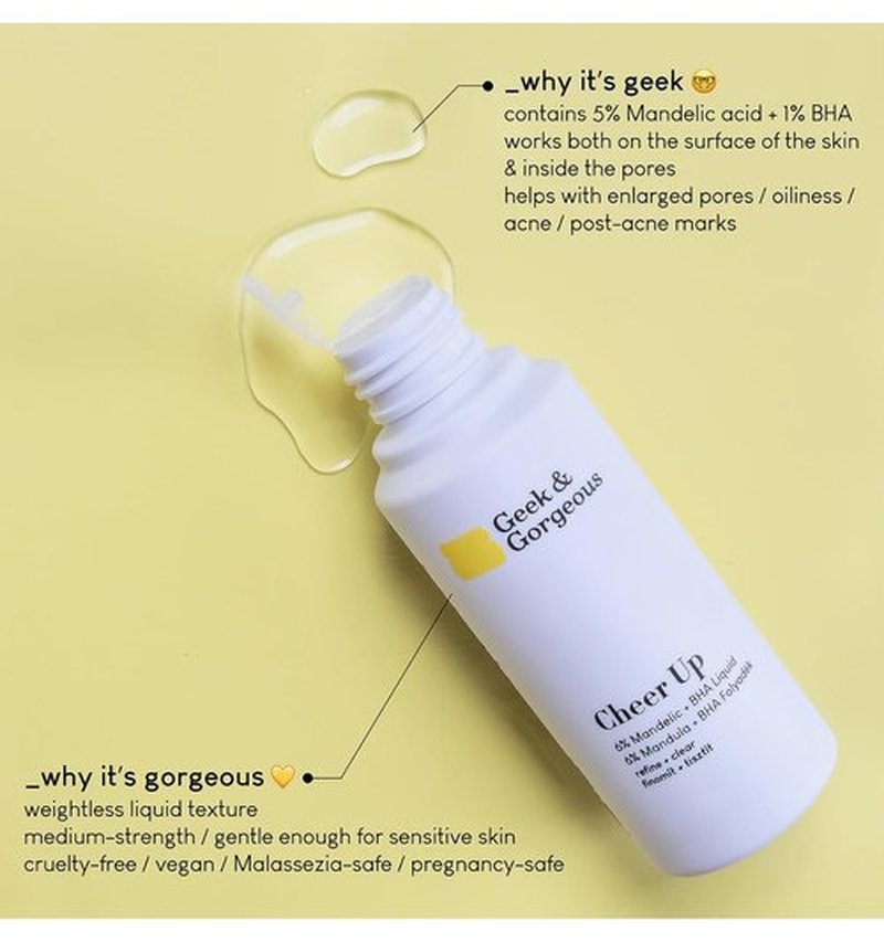 Geek & Gorgeous Cheer Up Exfoliating Liquid - Mandelic Acid & Salicylic Acid for Oily Skin - 1 oz
