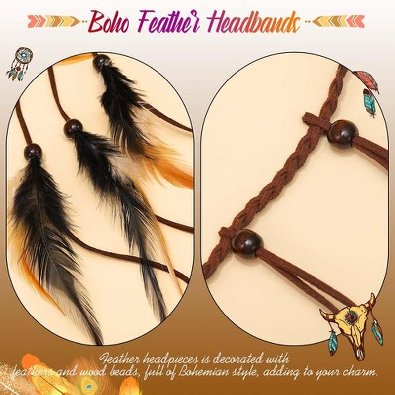 GORTIN Boho Feather Headband Hippie Headpiece Indian Costume Headdress Hair Accessories for Women
