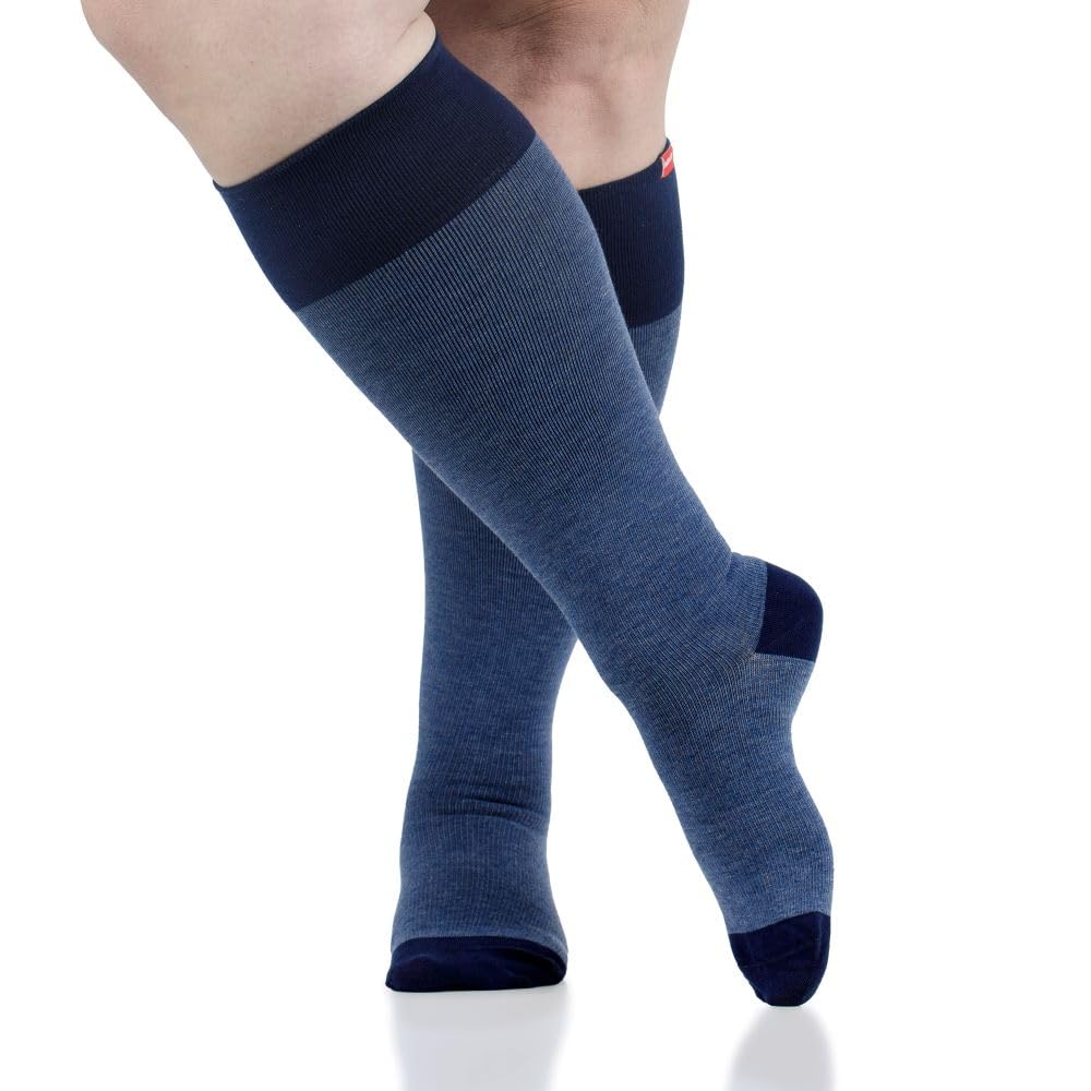 VIM & VIGR 30-40 mmHg Compression Socks for Women & Men (Navy Heathered Collection Cotton, Large/X-Large (3))
