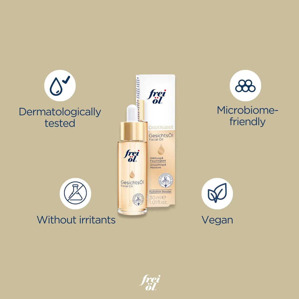 frei öl facial oil – visibly smooth skin – with vitamin E & omega-6 fatty acids – moisturising facial care – vegan – 30 ml / 1.01 fl oz