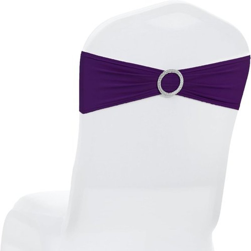 MDS Spandex Chair Sashes - Universal Fit Elastic Stretch Bands with Buckle Slider - Purple, Pack of 200