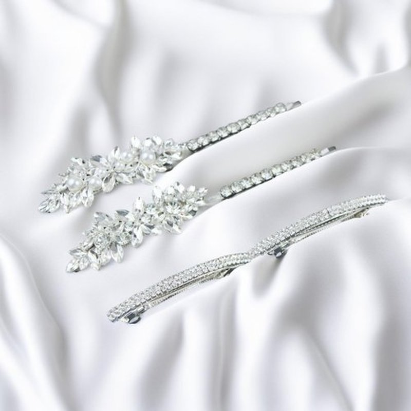 6 Pcs Hair Barrettes for Women Flower Pearl Hair Clip Elegant Bridal Silver Crystal Hairpins Wedding Accessories for Women