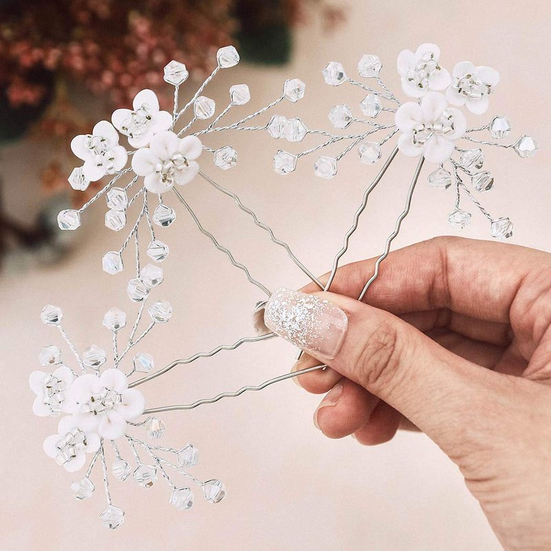 Yean Baby Breaths Hair Pins Flower Silver Hair clips Wedding Hair Accessories for Girls(Pack of 5)