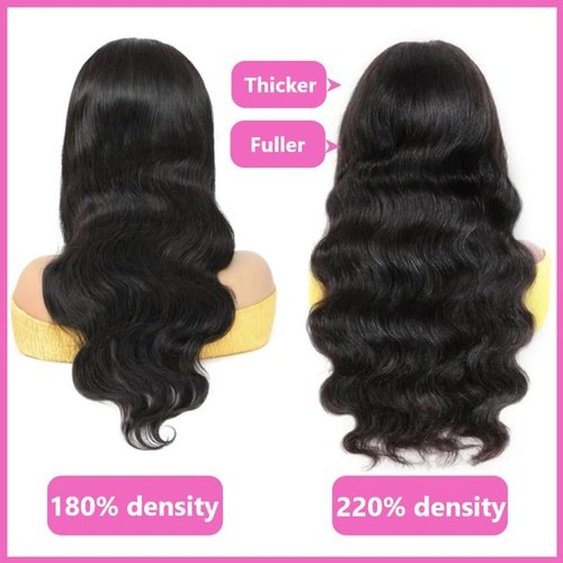 kloiynj 360 Lace Front Wigs - 220% Density Body WaveHD Lace Front Wigs - Brazilian Virgin 16 Inch - Full LaceWigs Pre Plucked with Baby Hair - Natural Color