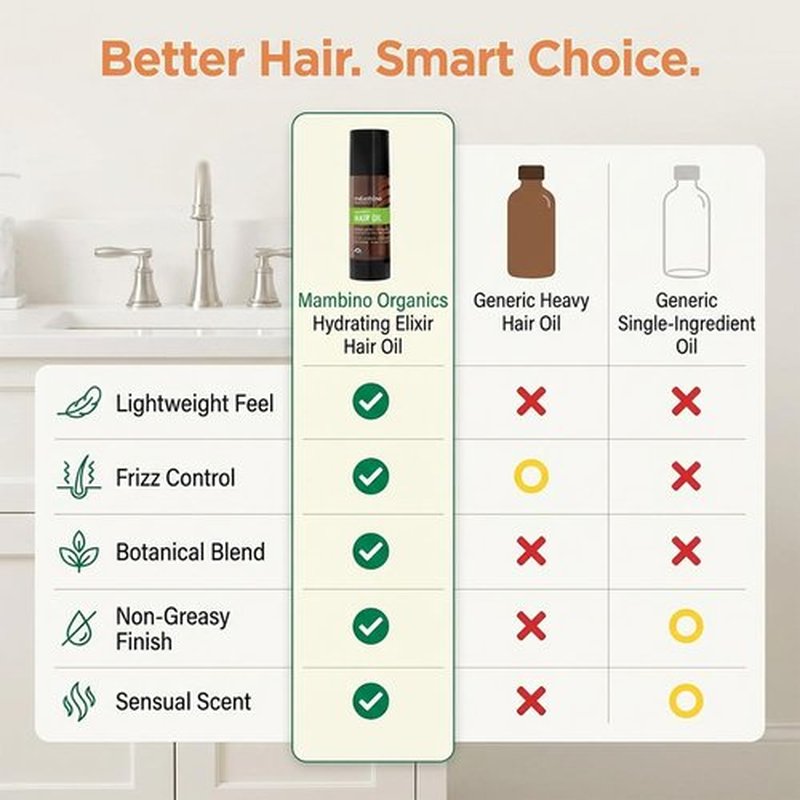 Mambino Organics Hydrating Elixir Hair Oil - Lightweight Rosemary & Castor Oil Blend for Smooth, Shiny Hair | 2 fl oz