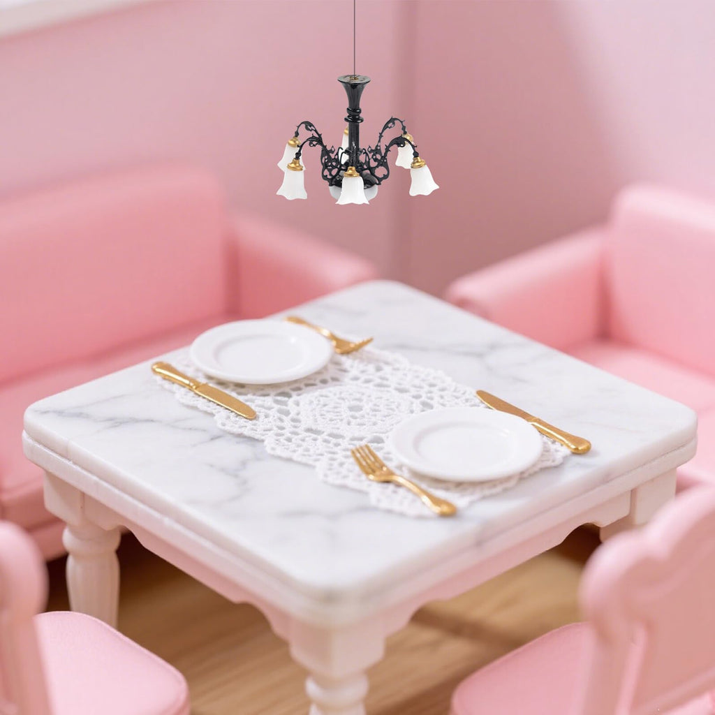 Housoutil Miniature Chandelier Dollhouse Ceiling Light 2.55X2.55X1.77In Pendant Lamp Ornament for Mini House Decor and DIY Crafts