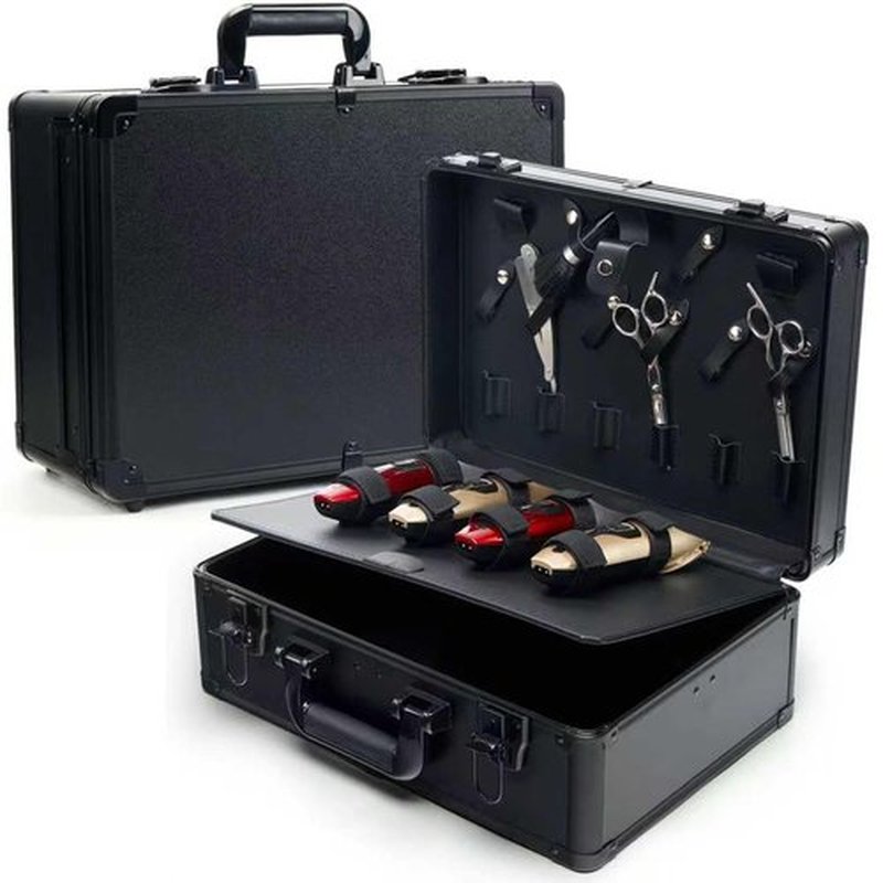MoyRetty Professional Barber Case Portable Aluminum Organizer for Hair Stylists & Pet Groomers Hairdresser Tool Metal Buckle Box Organizer Traveling Suitcase (Simple)