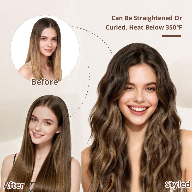 uMuse Seamless Clip In Hair Extensions Real Remy Human Hair, 18 Inch 120g 8pcs, Invisible PU Skin Weft, Balayage Chocolate Brown to Caramel Blonde, Straight Hair for Add Volume&Natural Blend