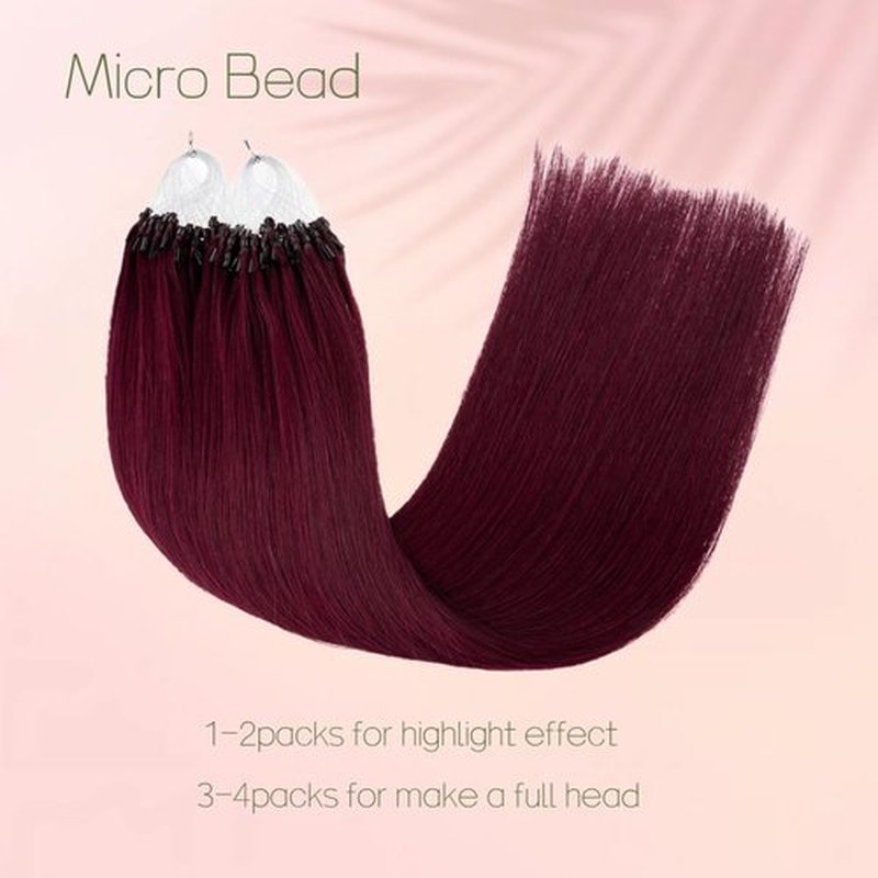 Senmy Micro Bead Hair Extensions Real Human Hair 24inch Long Burgundy MicroLoop Extensions Human Hair 1g/strand 50g Invisible Microlink Hair Extensions Human Hair