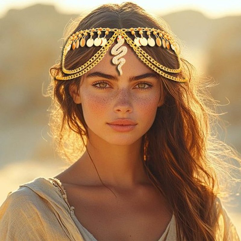 Sixexey Boho Gold Sequin Head Chain Egyptian Snake Headpiece Festival Cleopatra Costume Hair Accessories for Women