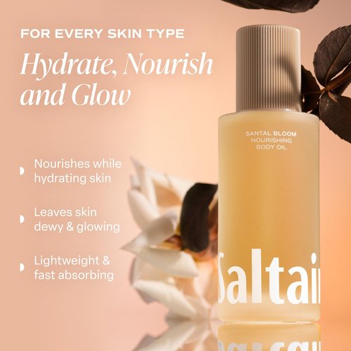 Saltair Body Oil - Luxurious Santal Bloom After Shower and Bath Oil for Women and Men. Botanical, Non-Greasy, Well-Absorbing Moisturizer for Hydrating Dry Skin – 4oz Pump Bottle