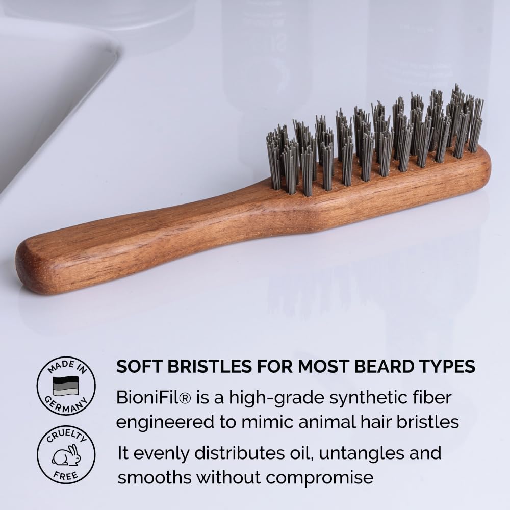 ZEUS Vegan Beard Brush for Men, Soft Bristle Handle Grooming Tool (J73)