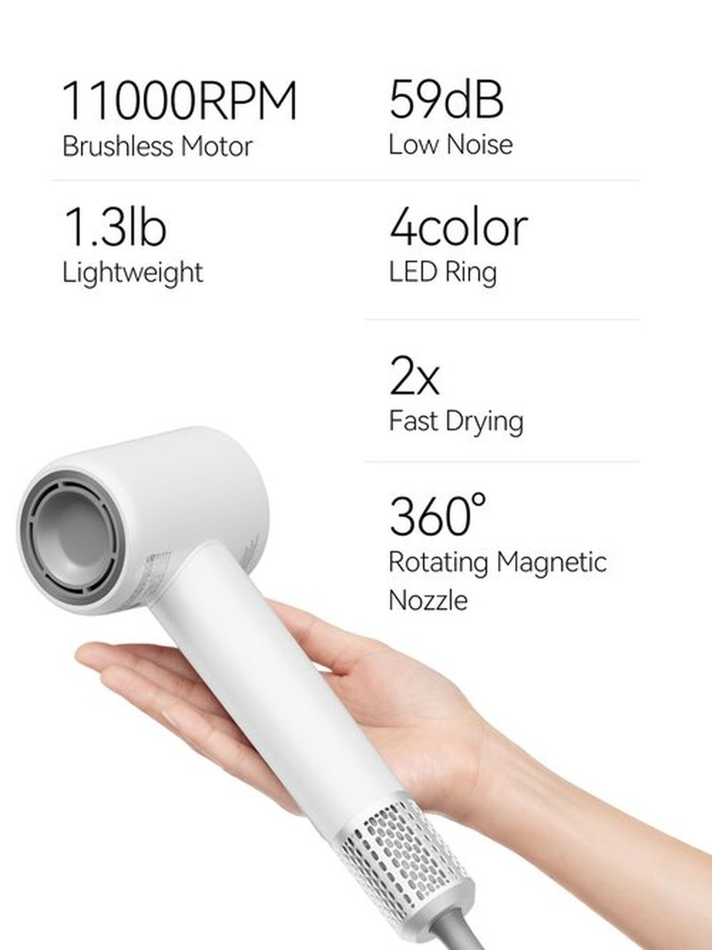 Tideway Hair Dryer, Blow Dryer with Diffuser, Ionic Professional High-Speed 1500W Low-Noise, 110,000 RPM Brushless Motor, Fast Drying, Travel Compact for Women & Men (White)
