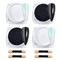BPrettier Nail Chrome Pearl White & Black Chrome Nail Powders - 4 Jar Mermaid Glitter Art Mirror Effect Shimmery Aurora Powder for Women and Girls