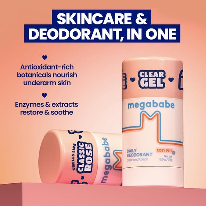 Megababe Rosy Pits Daily Deodorant - Aluminum-Free, Clear & Clean Formula | 2.6 oz (Pack of 2)