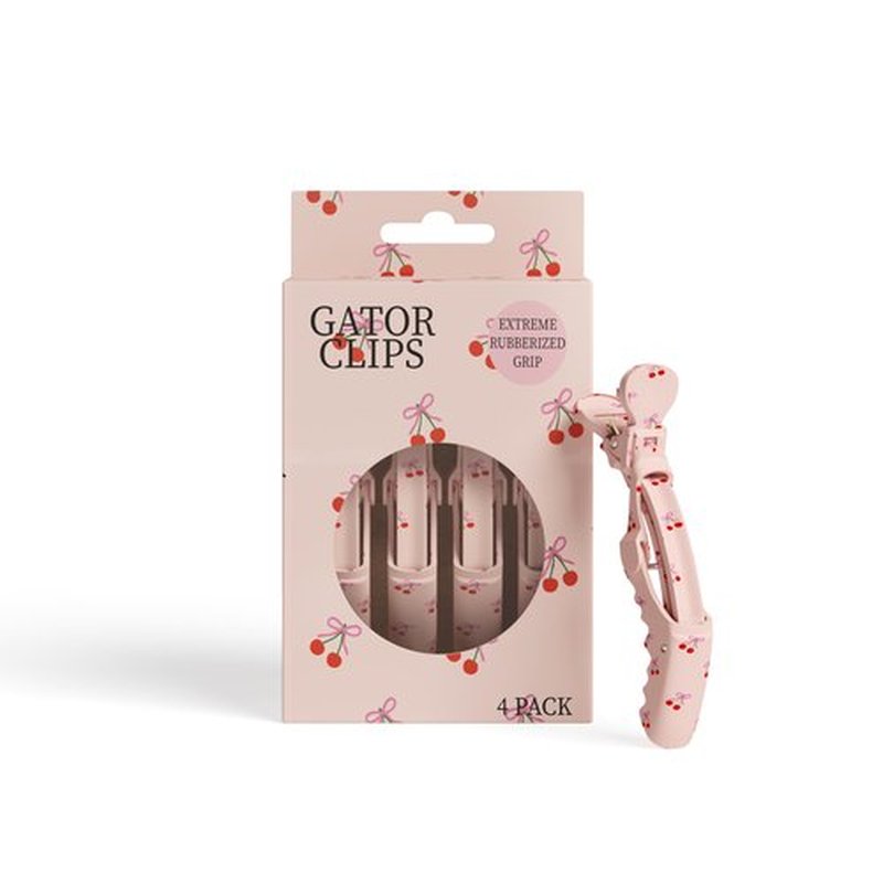 Blush Essential Professional Alligator Hair Clips - 4pk Cute Cherry & Bow Design Hair Clips for Women, Gator Hair Styling Clips, Hair Sectioning Clips for Styling and Cut