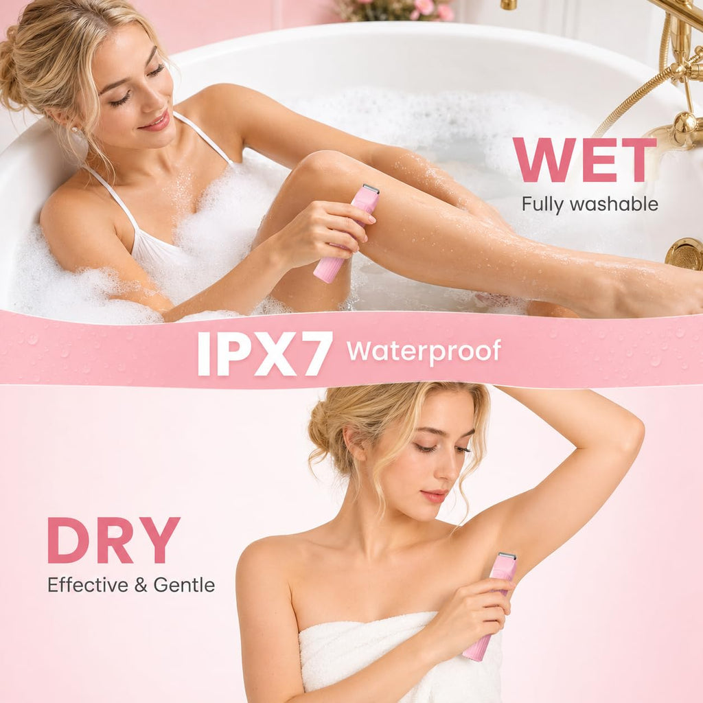 Bikini Shaver Women's Electric Razor Electric Bikini Trimmer for Women Painless Electric Razors for Pubic Hair, Face, Legs, IPX7 Waterproof Underarms Electric Bikini Trimmer for Women