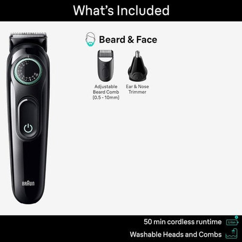 Braun All-in-One Style Kit Series 3 3430 - 3-in-1 Trimmer for Men | Beard, Ear & Nose Trimmer, Hair Clippers, 20 Length Settings