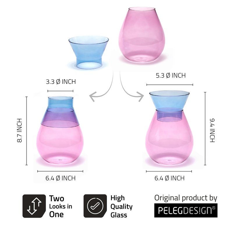 Peleg Design Twotone Home Décor in 3 Colors - Round Glass Vase for Flower Bouquets - Decorative Vase with Flippable Top - Glass Vases for Centerpieces