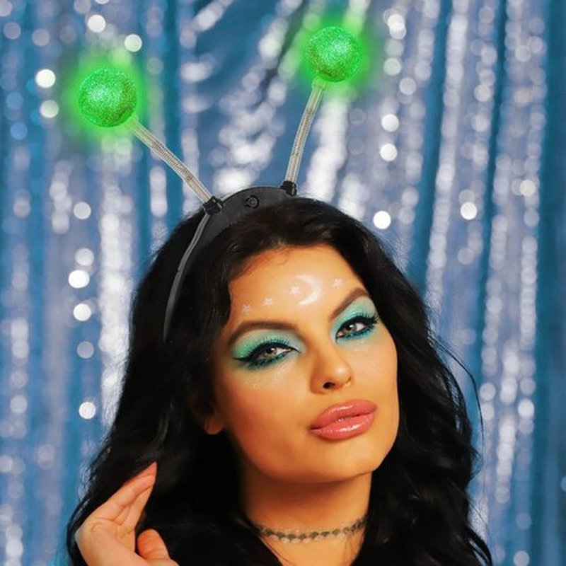 Sixexey Light Up Alien Headband LED Martian Hair Band Antenna Hair Accessories for Women (Green, One Size)
