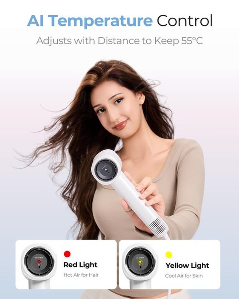 Kids Hair Dryer Mini, Lightweight 0.64lb High-Speed Blow Dryer with Smart Temperature Control & 600M Negative Ions, Compact Travel Hair Dryer for Kids, Adults & Seniors