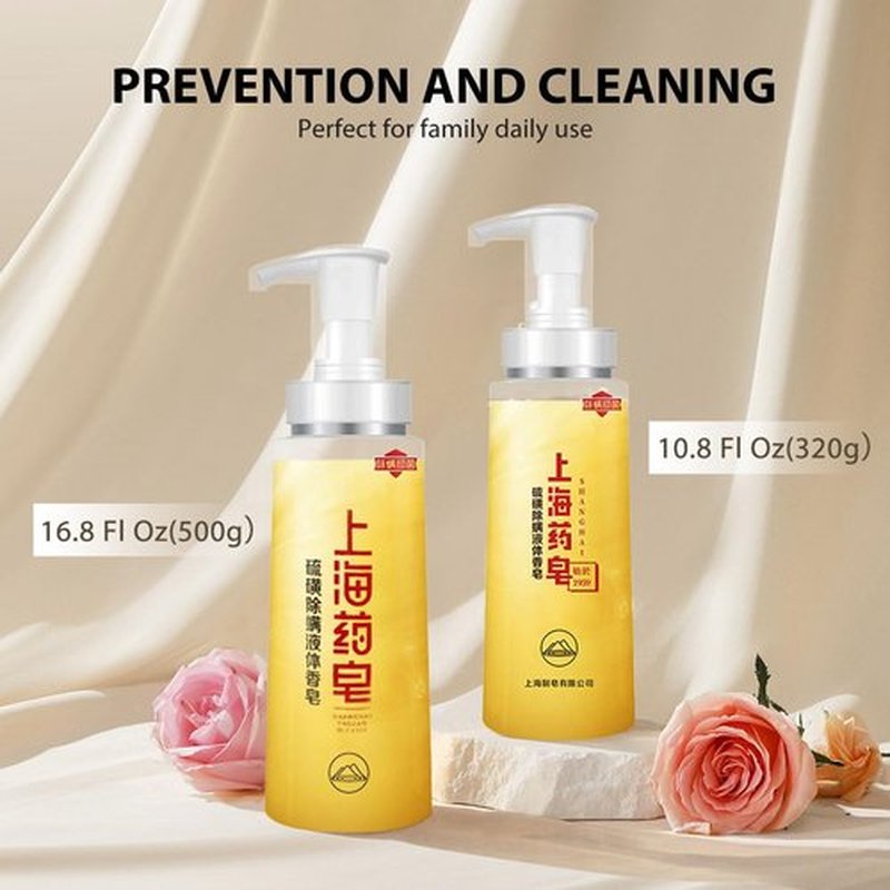 Bee & Flower Sulfur Soap Liquid Shampoo & Body Wash - Daily Head to Toe Skin Care Product for Men and Women - 16.8 Fl Oz - Pack of 1