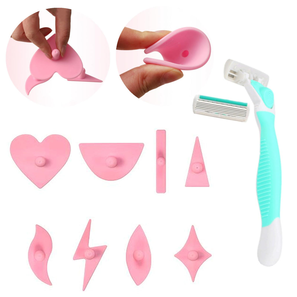VSTSERIES 9pcs Pubic Hair Trimmer Stencil,Bikini Shaving Model,Private Area Style Shape Tool,Pube Clipping Template,Charming Intimate Part Pattern,Softly Rubber,Handle Design