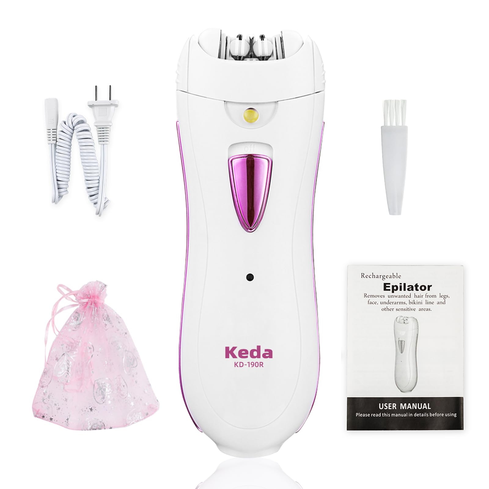 Epilator for Women, Smooth Glide Epilator for Face, Rechargeable Facial Epilator Hair Removal Face Trimmer Device with LED Light for Facial Armpit Bikini and Leg