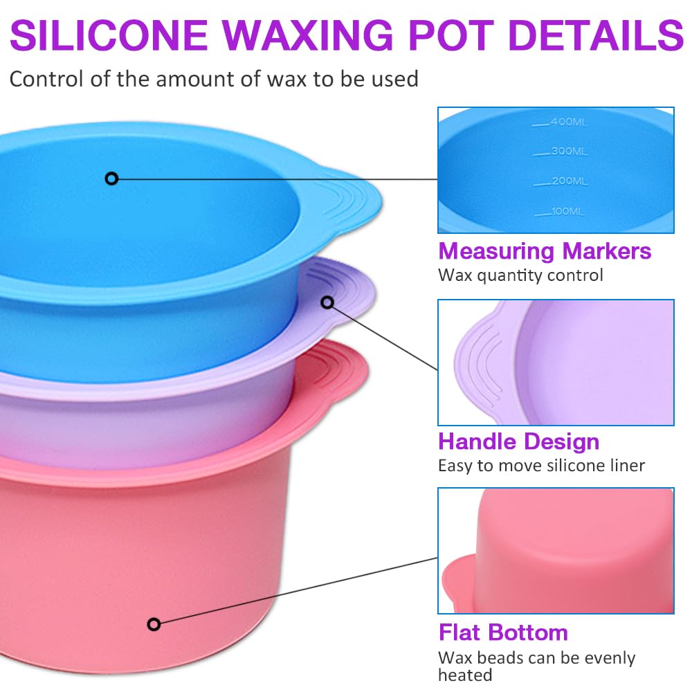 3PCS Silicone Wax Warmer Liner, Reusable Silicone Wax Pot Liner with 3 Pcs Silicone Wax Sticks, Melt Warmer Wax Pot Replacement, Wax Melt Liners